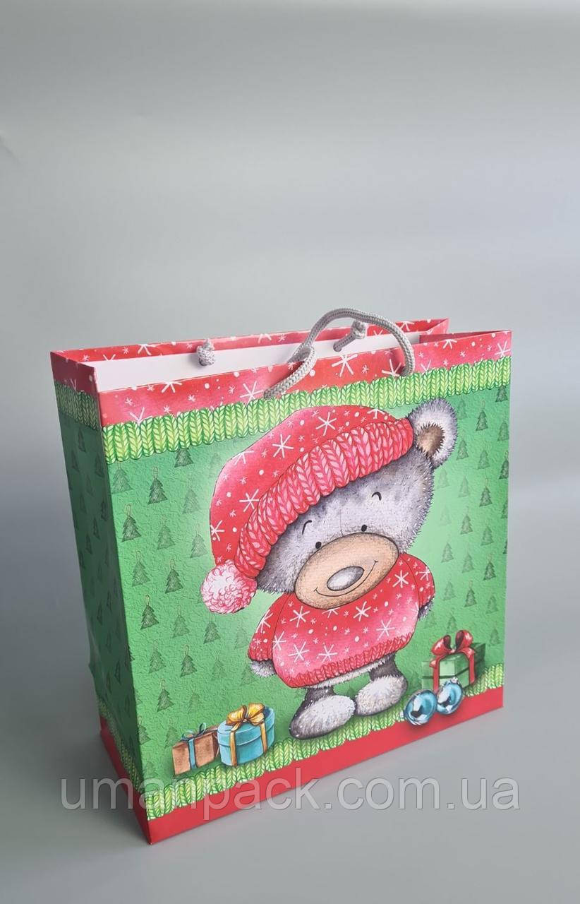 Паперовий Подарунковий Пакет Новорічний 23*24*10 — 38 (12 шт.)