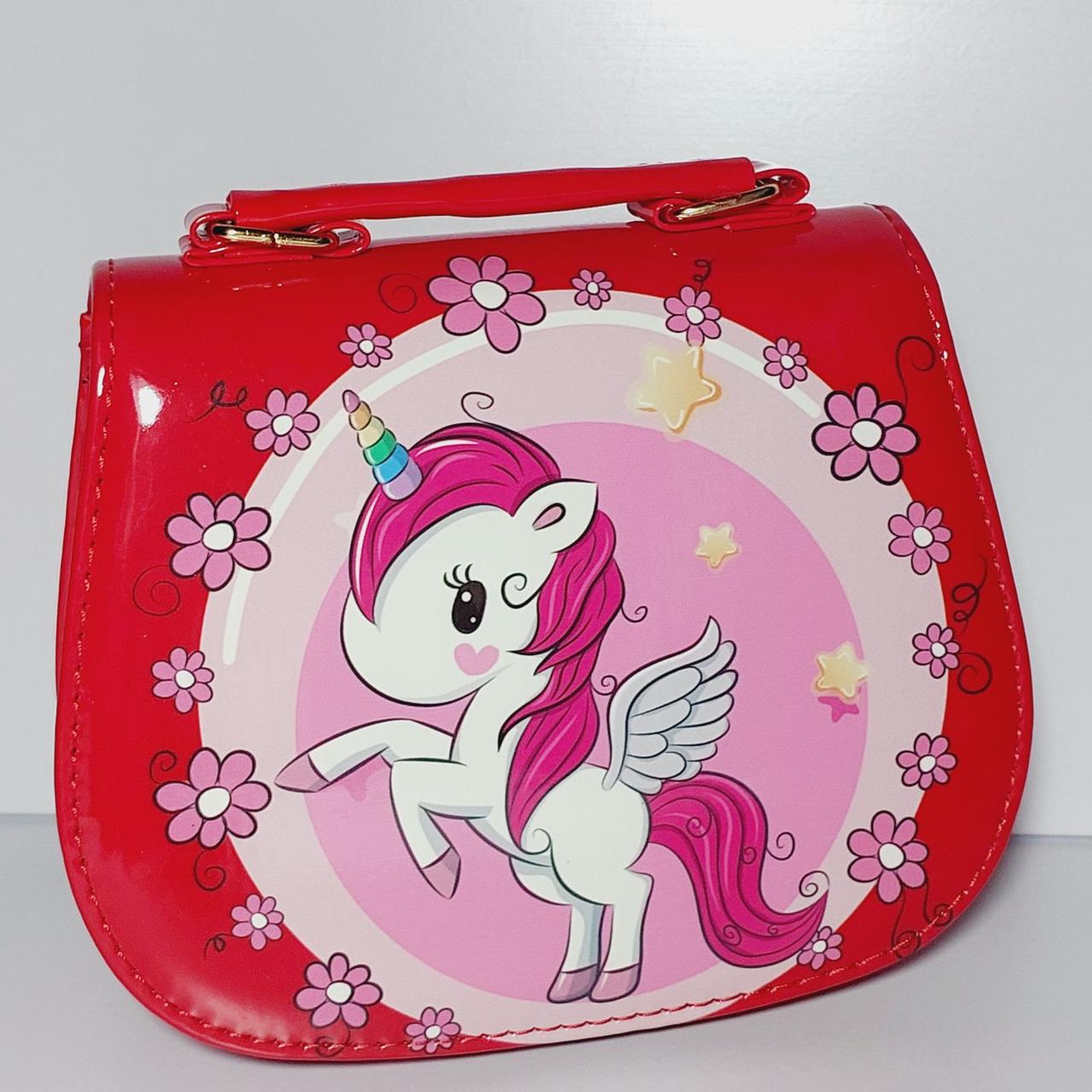 Дитяча лакова сумочка коралова совонька довга та коротка ручка, фото 1