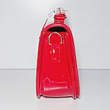 Дитяча лакова сумочка коралова совонька довга та коротка ручка, фото 3