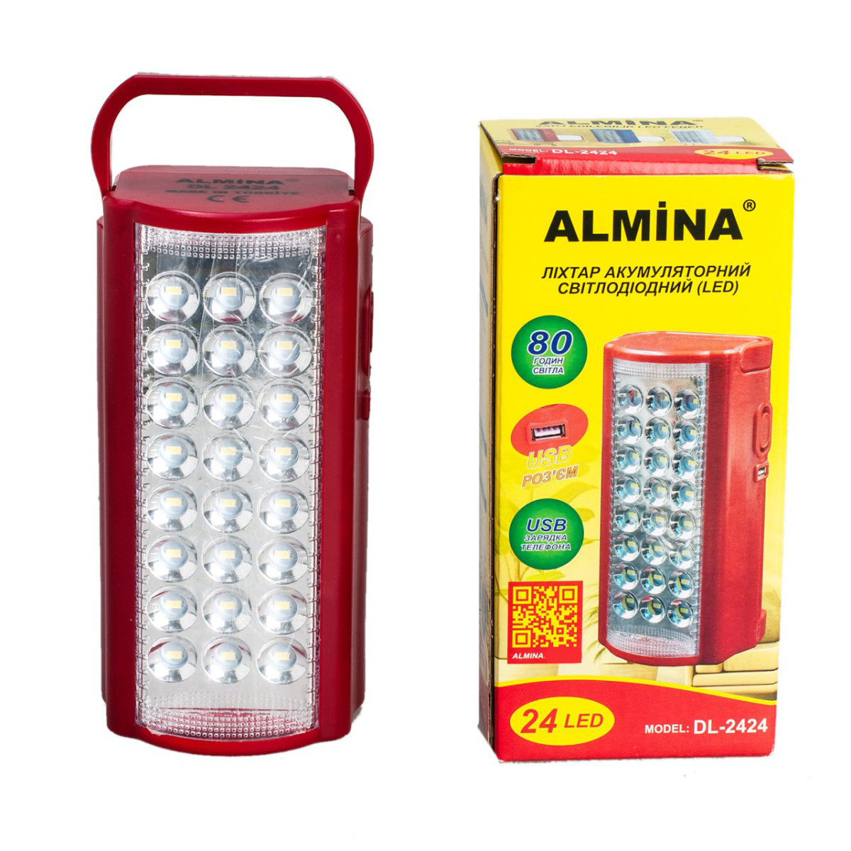 Ліхтар переносний світлодіодний 24 LED Almina DL-2424 з повербанком 4000 mAh Червоний