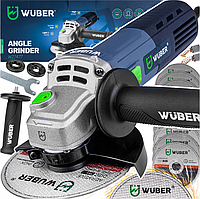 ХІТ! Угловая шлифмашина Wuber 125 мм 1600 Вт с 10 дисками болгарка для резки и шлифовки металла и бетона