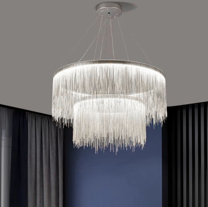 Хромована люстра з ланцюжками на 2 яруси Ø 80+50 см SP 07-800+500, фото 1