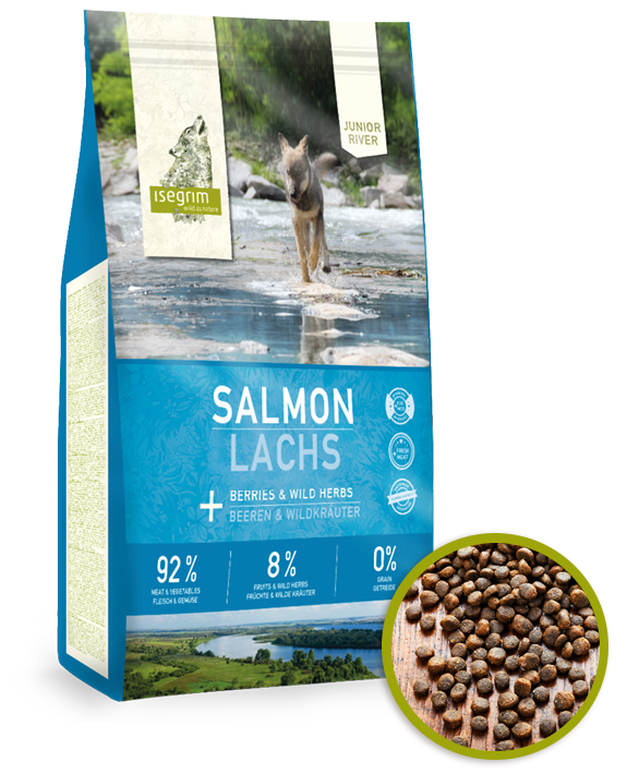 Сухий корм Isegrim River Junior Salmon with Berries для собак, що ростуть, з лососем, 12 кг