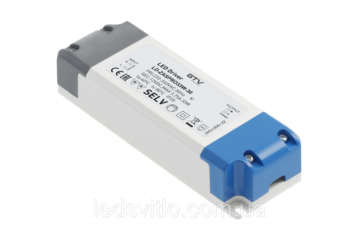 Блок живлення для LED стрічки GTV PRO DC12V 2.75A 33W IP20