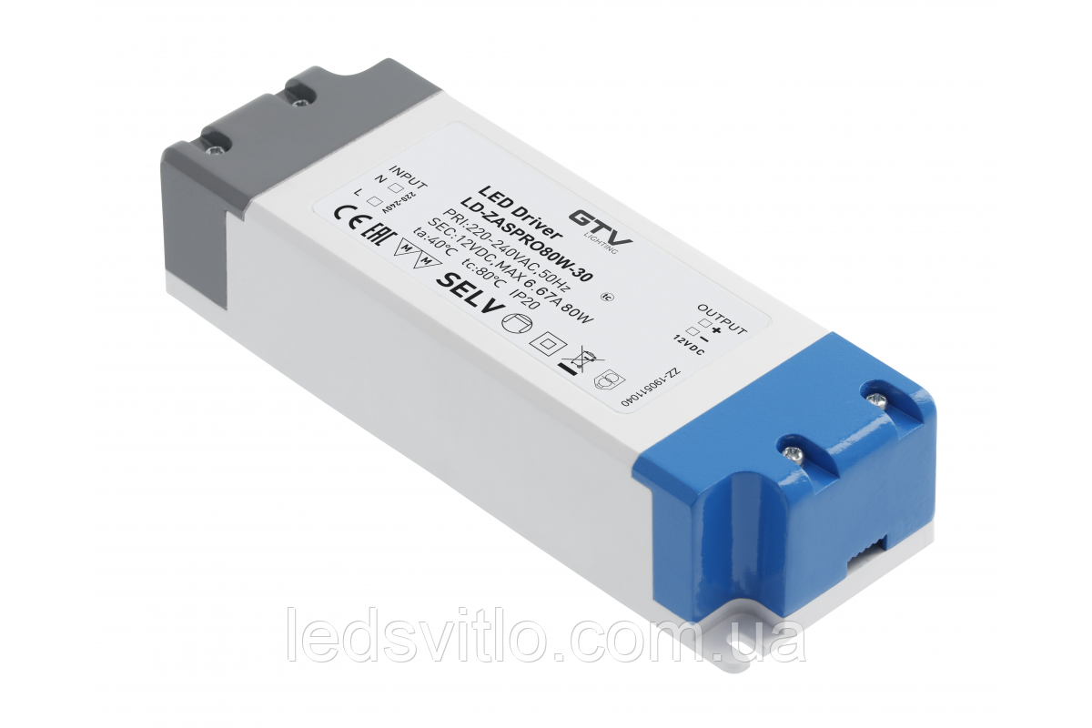 Блок живлення для LED стрічки GTV PRO DC12V 6.67A 80W IP20