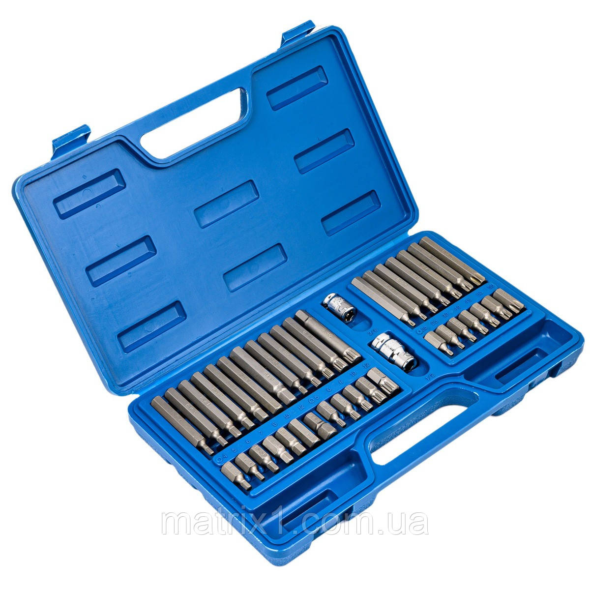 Набір біт Cr-V, HEX — SPLINE — TORX, у метал. боксі. Набір 40 VOREL 66410 (Польща)