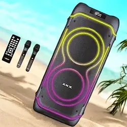 Портативна акустична система з пультом та 2 мікрофонами ZXX-5515 8" Bluetooth колонка з підсвічуванням