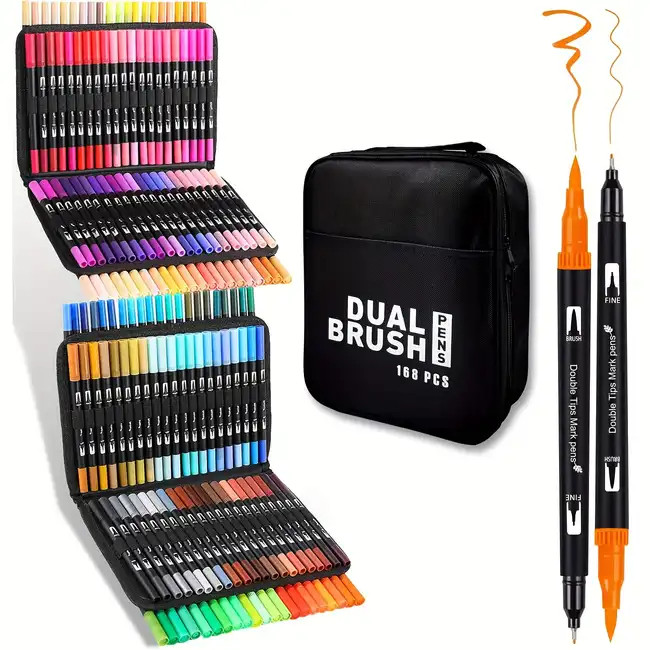 Набір акварельних двосторонніх скетч-маркерів для малювання Color brush 168 штук у сумці