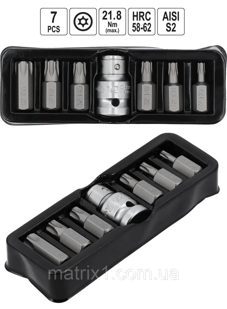 Набір біт TORX-T, L = 30 мм. адаптер 1/2». 7 шт. YATO YT-0416 (Польща)
