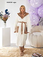 Жіночий домашній махровий халат із чобітками, довгий, із запахом | Теплий халат з капюшоном | Норма та Батал