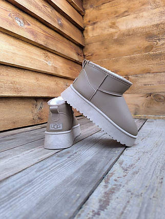 Уги БАЖОВІ UGG BEIGE світлі короткі на високій платформі шкіра штучна зима жіночі, фото 1