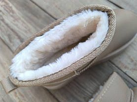 Уги БАЖОВІ UGG BEIGE світлі короткі на високій платформі шкіра штучна зима жіночі, фото 4