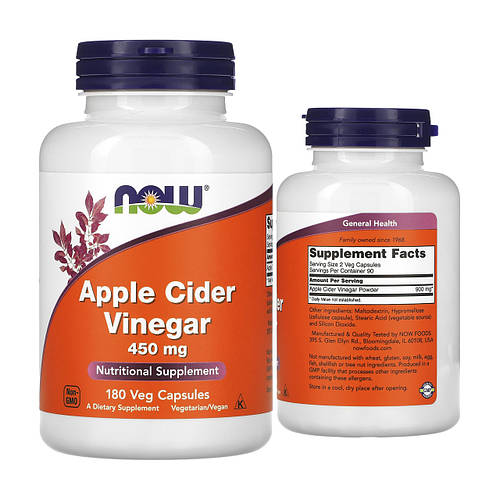 NOW Foods яблочный уксус 450 мг 180 растительных капсул (ID#2435833875 ...
