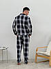 Піжама чоловіча COSY з фланелі (штани+сорочка) 3XL клітина темно-синій/сірий, фото 2