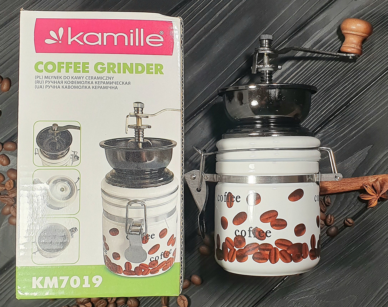 Кавомолка ручна Kamille з регулюванням помелу керамічна Арабіка