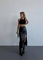 Женская соблазнительная длинная черная юбка с разрезом