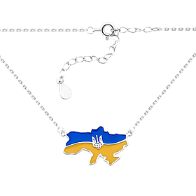 Кольє срібне мапа України з блакитно-жовтою емаллю та гербом посередині