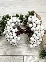 Калина цукрова для рукоділля Ø12 мм, 40 ягід (20 двосторонніх дротів) Колір — білий