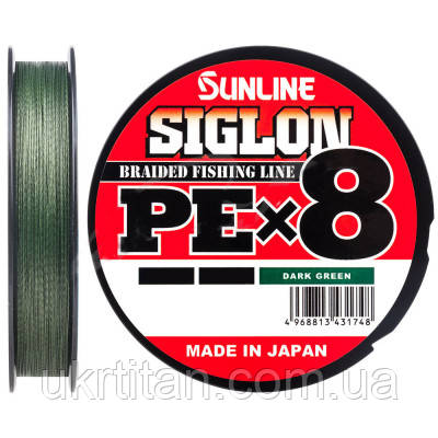 Оригінал! Шнур Sunline Siglon PE х8 250m 10.0 130lb/60.0kg Dark Green (1658.10.53) - Вища Якість!