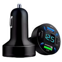 Автомобільне зарядне в прикурювач з вольтметром та швидкою зарядкою 12 - 24В на 2 USB + 2 Type-C QC 3.0, фото 2