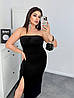 Спокуслива святкова велюрова сукня-бандо без рукавів, з глибоким розрізом по нозі, норма та батал, фото 7