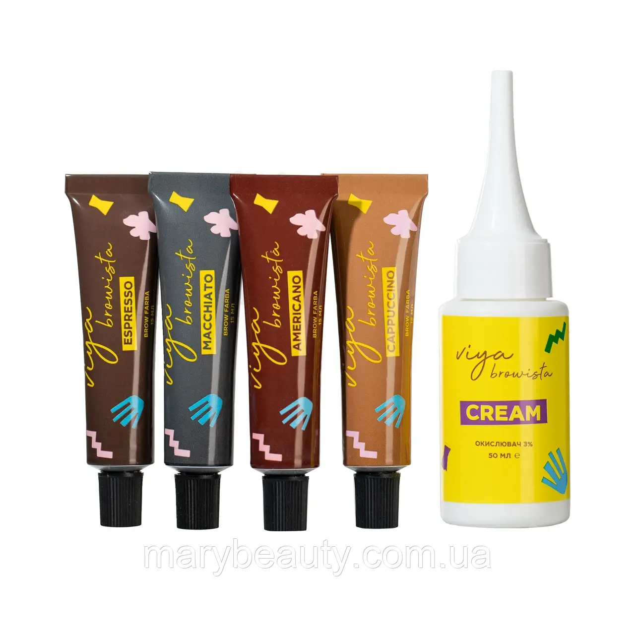 Набір BROWISTA VIYA: 4 фарби для брів + окислювач, фото 1