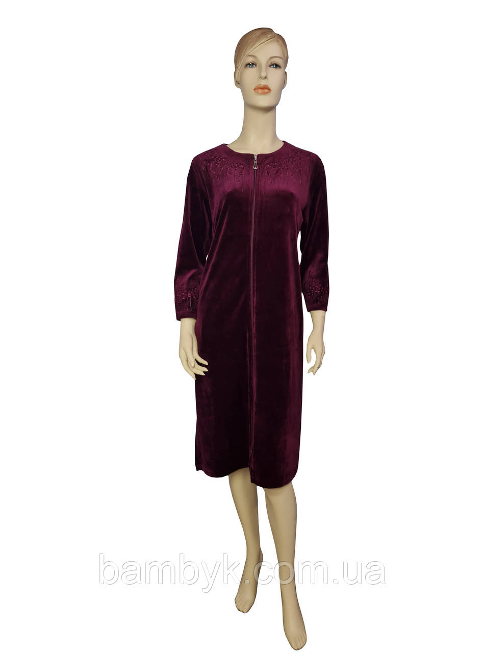 Халат жіночий велюровий Romeo&Life на блискавці великі розміри бавовняний RL-3907