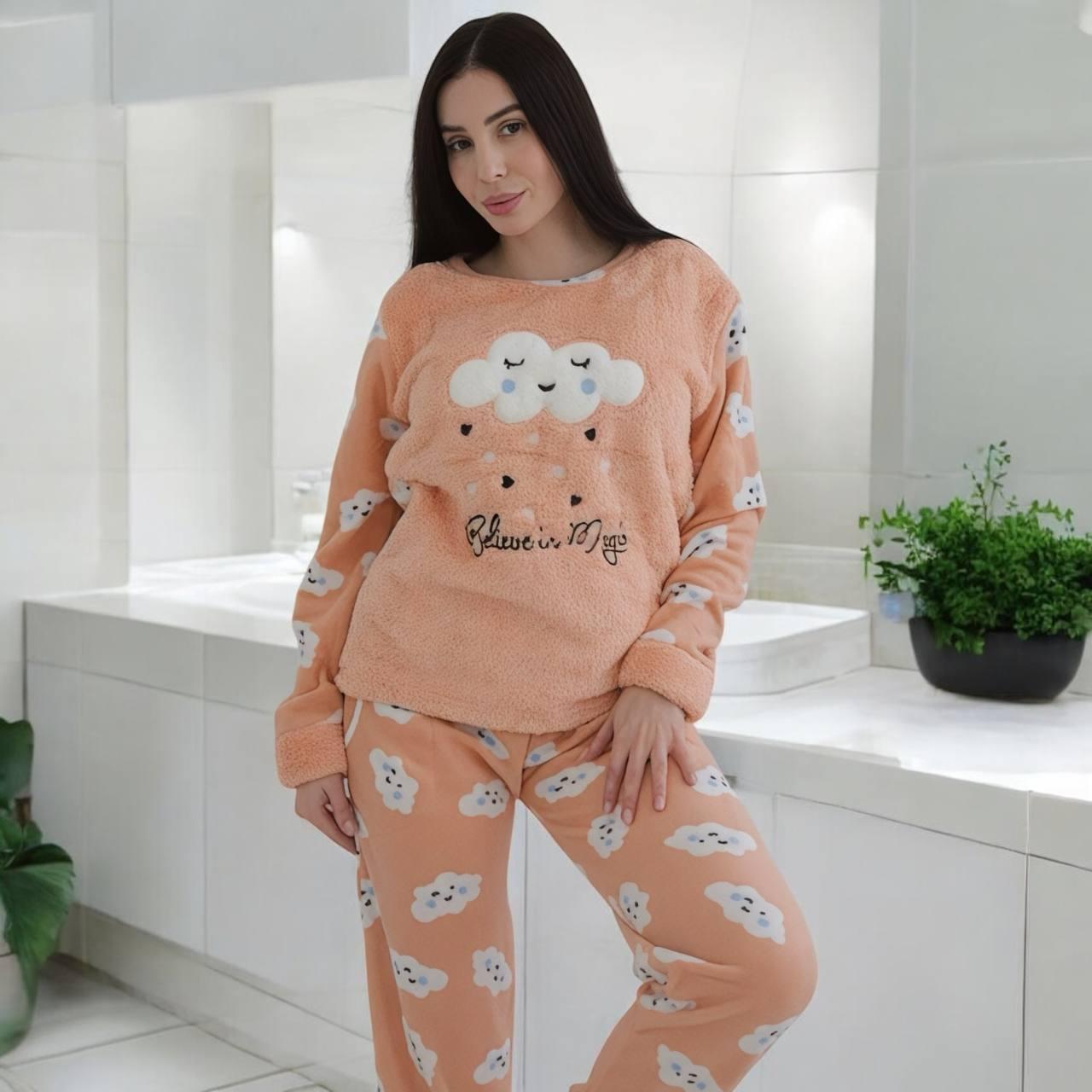 Піжама жіноча зимова домашній костюм для дому та сну штани з кофтою фліс з махрою SNC
