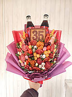 Смачний ювілейний букет. Букет із ковбас. Їстівний подарунок на день народження. Ковбасний букет