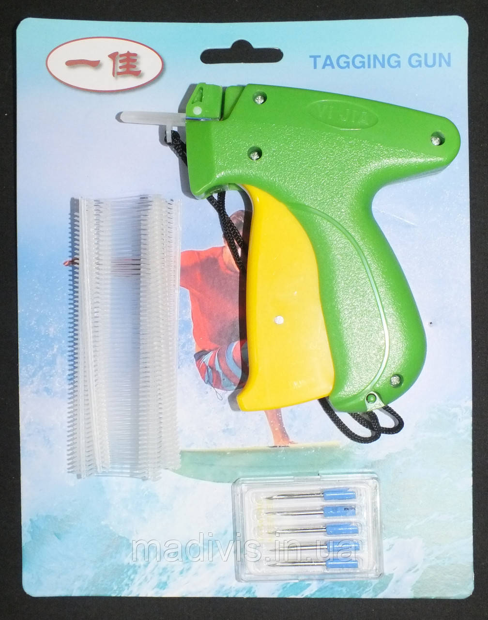 Голчастий пістолет "YI JIA" для кріплення бірок з 5 запасними голками + биркотримачі 25 мм., фото 1