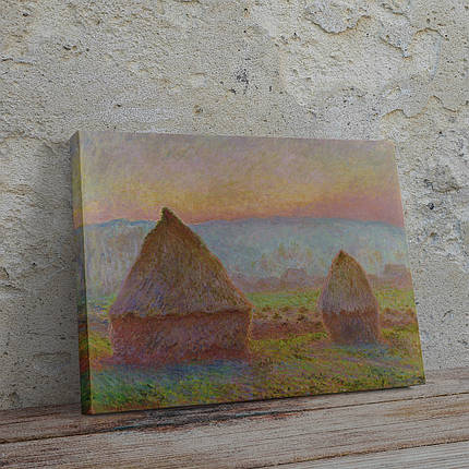 Картина на полотні "Стіжки сіна та вечірнє сонце, Клод Моне, Claude Monet, Grainstacks at Giverny", 41×60см, фото 1