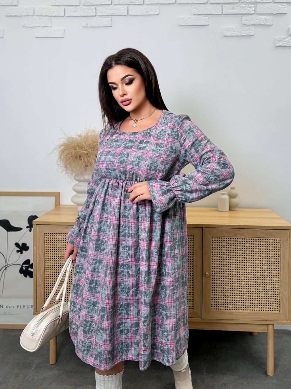 Жіноча осіння байкова сукня вільного крою з завищеною талією, батал великі розміри, фото 1