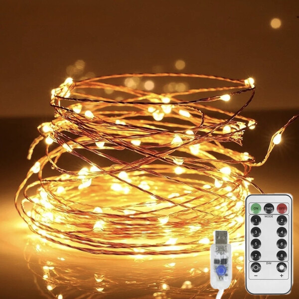 Гірлянда нитка Крапля Роси USB 20 м 200 LED 8 режимів з пультом світлодіодна Теплий білий (60684)