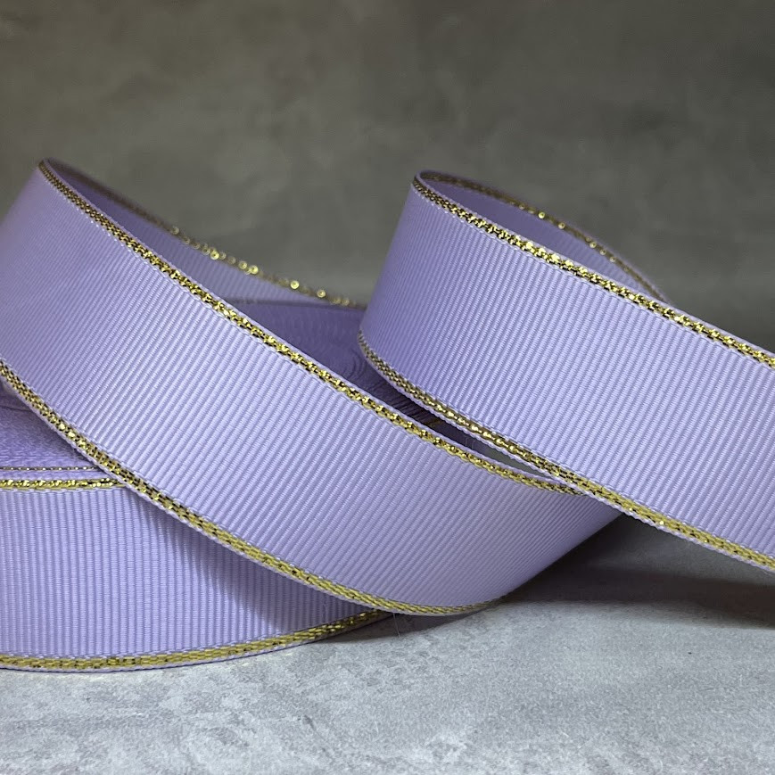 Стрічка репсова з золотим люрексом 2,5 см, бузковий, метр, Бузковий, фото 1