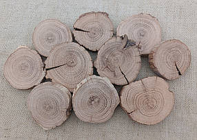 Зрізи дерева, шліфовані, для інтер'єру, творчості, набір 10 шт. d 6-7 см.
