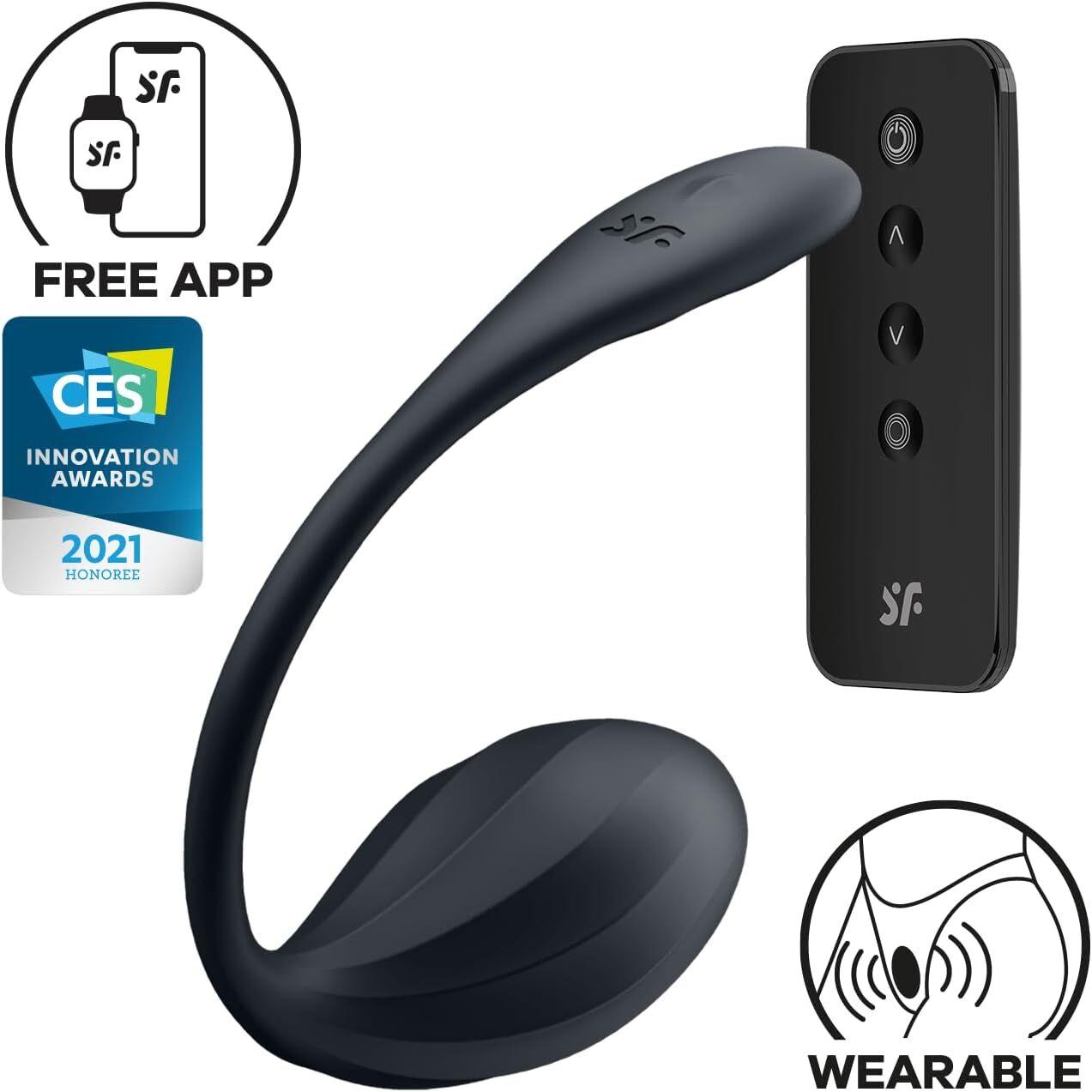 Смарт-віброяйце Satisfyer Ribbed Petal Connect App Black, керування зі смартфона, пульт ДК - SX1221, фото 1