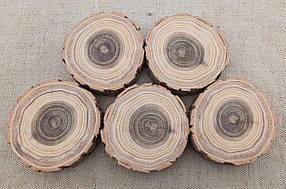 Набір дерев'яних заготовок для творчості із зрізу дерева, шліфований 6.5-7 см. (5 шт)