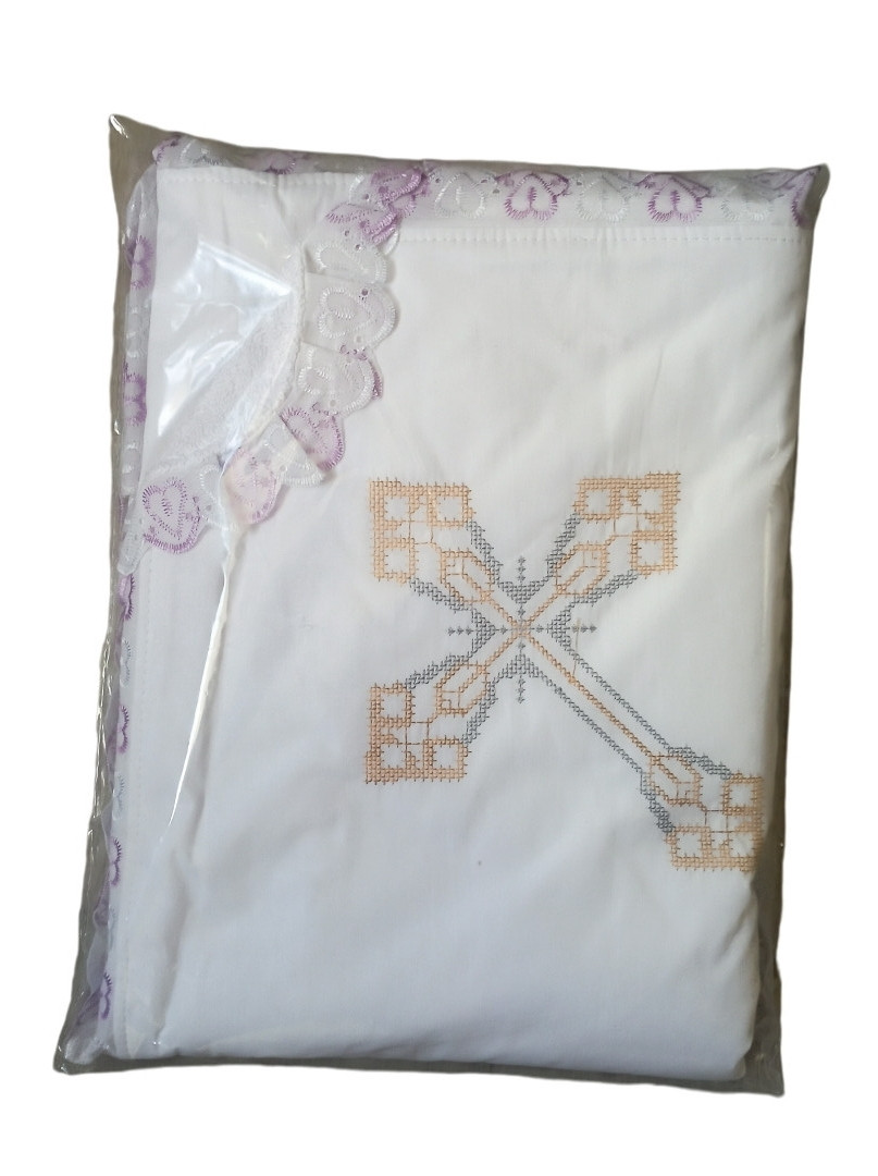 Крижма махрова та перкаль 95х95 см, Крижма махрова Хрестик з кружевами Ярослав, Махрова крижма, фото 1