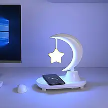Нічник RGB RIAS TB-35SLIWBT "Луна із зіркою" з бездротовою зарядкою для телефона, динамік, фото 2