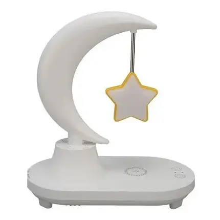 Нічник RGB RIAS TB-35SLIWBT "Луна із зіркою" з бездротовою зарядкою для телефона, динамік, фото 1