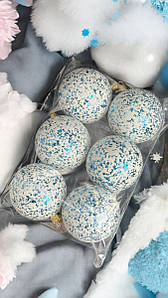 Набір іграшок на ялинку Біте скло 14652 8 см 6 шт. білий з блакитним ID 4985722