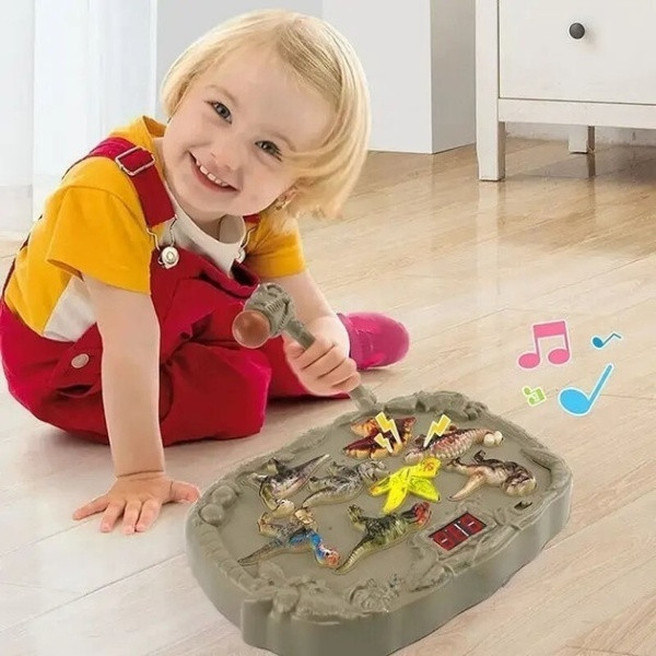 Музична інтерактивна іграшка стукалка Стукни динозавра Дитяча розвиваюча гра стукалка молоточок світло, фото 1