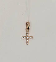 Хрест з цирконієм та розп'яттям в червоному золоті