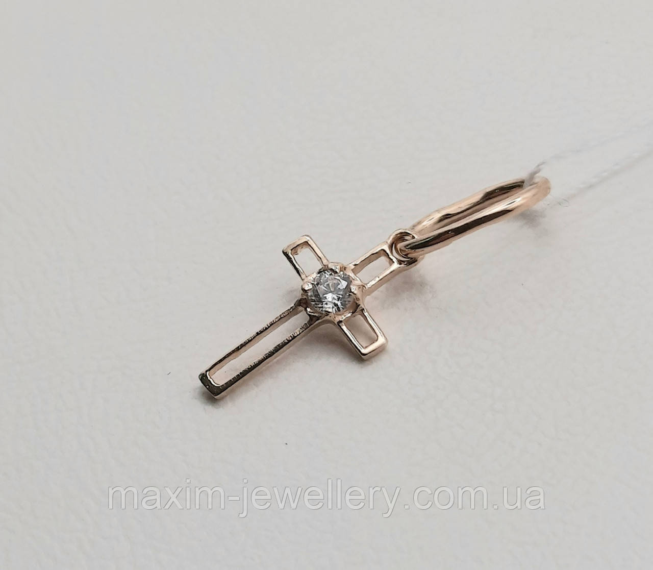 Хрест з цирконієм та розп'яттям в червоному золоті, фото 1