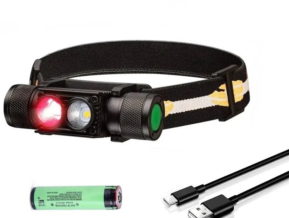 Налобний ліхтар Sololandor (біле + червоне світло) с акумулятором 2200мАч, фото 1