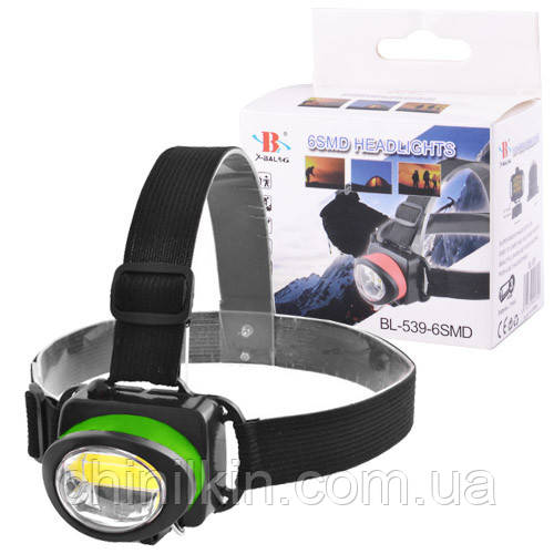 Ліхтарик налобний 539-COB, 3xAAA, фото 1