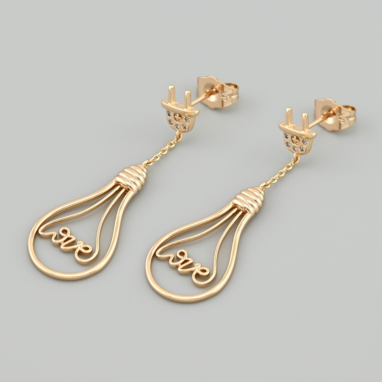 Сережки підвіски Лампа 47232 розмір 44х14 мм білі фіаніти вага 3.2 г позолота 18К, фото 1