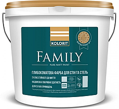 Фарба для стель та стін цілковито матова надпокривна KOLORIT Family, А (біла) 0,9л