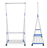 Двоярусна пересувна підлогова вішалка для одягу Clothes Rack Multifunction, фото 3