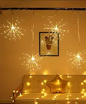 Новорічна гірлянда на батарейках, мідний дріт штора Салют "Фейєрверк" Теплий і холодний білий, фото 4